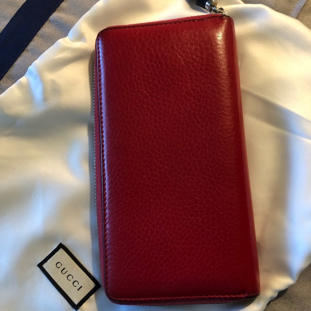 Gucci Red Leather Bamboo Zipper Long Zippy Wallet with dustbag and box - Picture 12 of 15